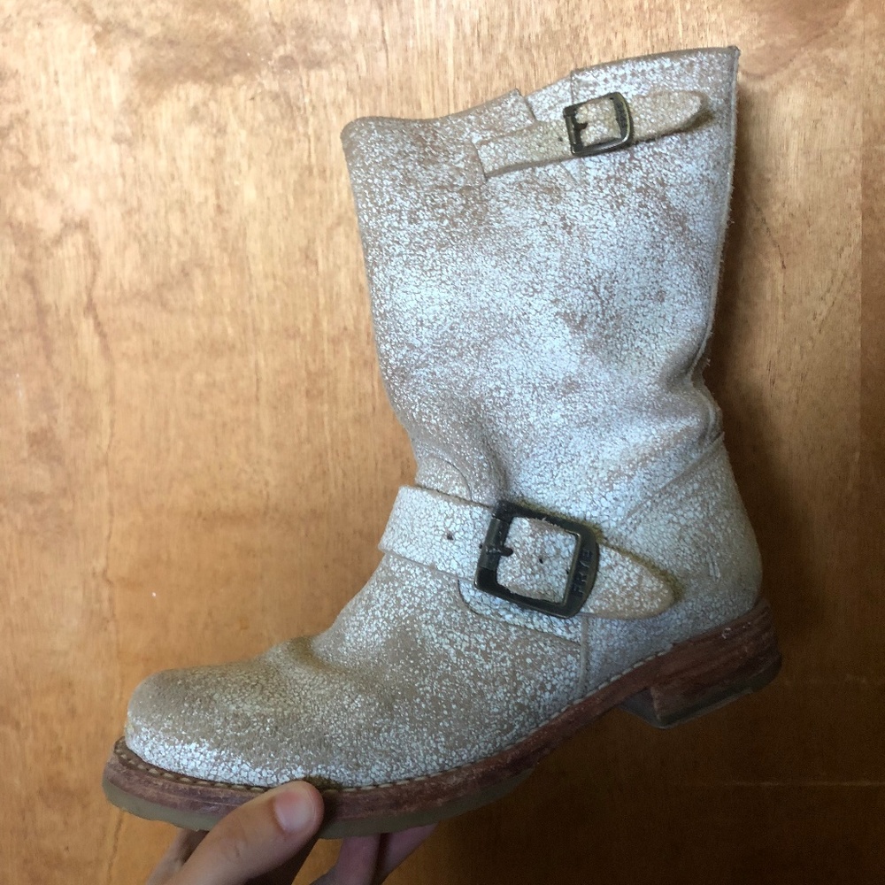 Frye Crackled White Short Veronica Boot